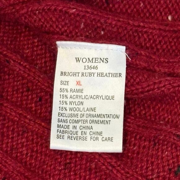Woolrich Ribbed V-neck Pullover Sweater Women's XL | Bright Ruby Heather Red - Picture 7 of 13